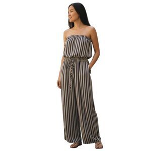 I LOVE IT NAVY, BEIGE, & CREAM STRAPLESS JUMPSUIT SZ.M EUC.